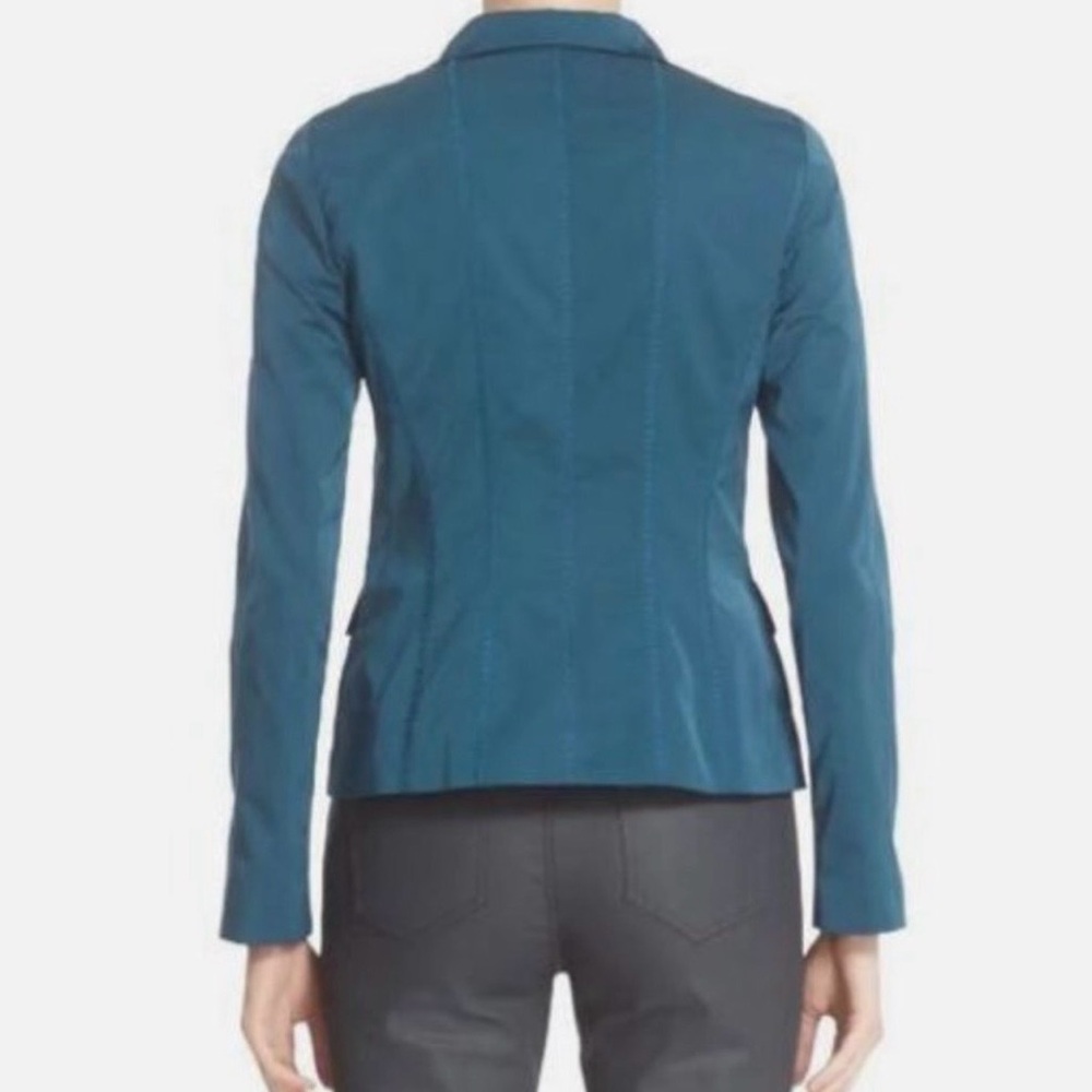 Lafayette 148 NY Nala Teal Zip Front Career Blazer Jacket Travel Size 12 - Picture 4 of 16